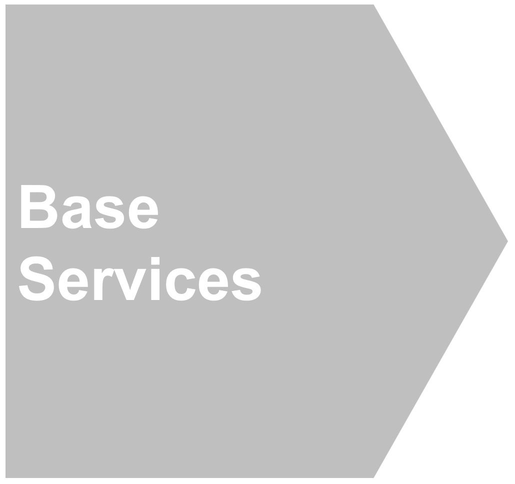  An gray arrow-shaped graphic pointing right with the words "Base Services" written in white text.